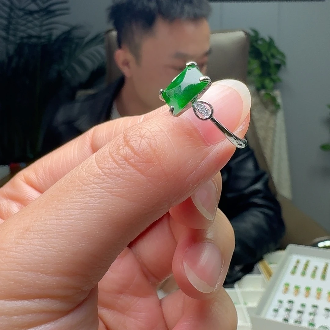 翡翠银S925镶嵌戒指天然