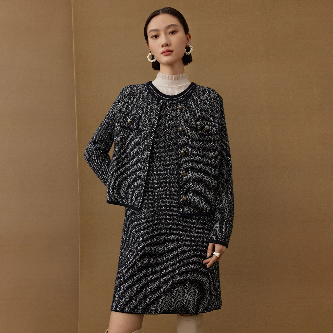 【粉丝专属】绵羊毛花呢针织小香风连衣裙女秋冬季时尚叠穿背心裙