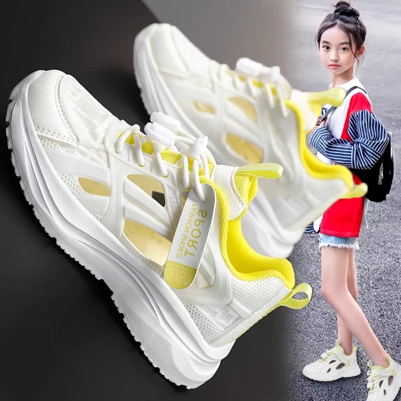 36l℃断码夏季女童软底防滑凉鞋网面镂空白色运动鞋女孩透气单网鞋