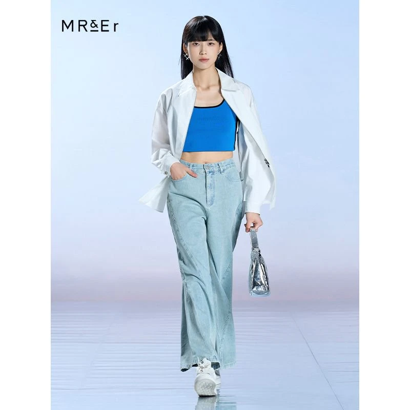 显瘦直筒牛仔拖地裤高克重休闲百搭女装R4A72222