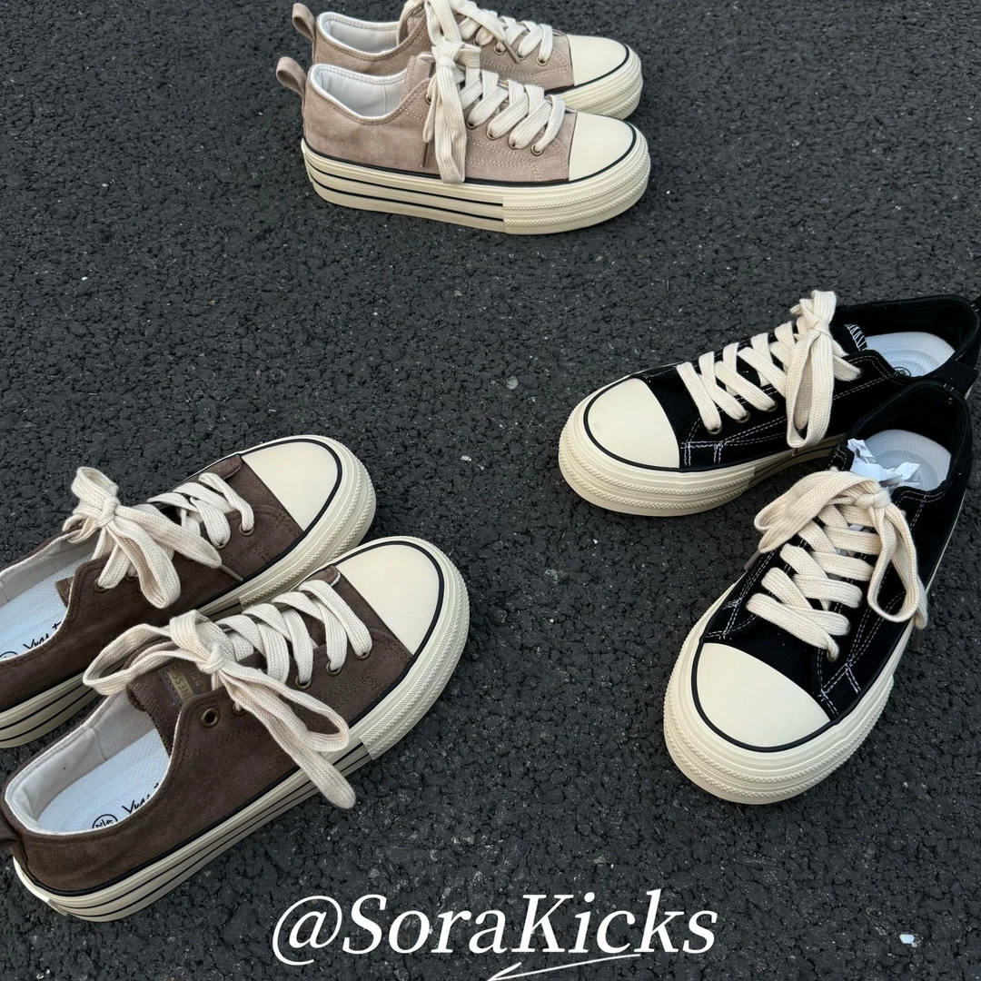 “SoraKicks”秋季新款美拉德复古绒皮厚底增高休闲板鞋