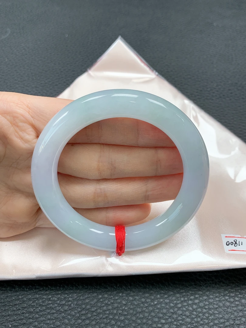 55圆条天然缅甸A货糯冰飘花翡翠手镯