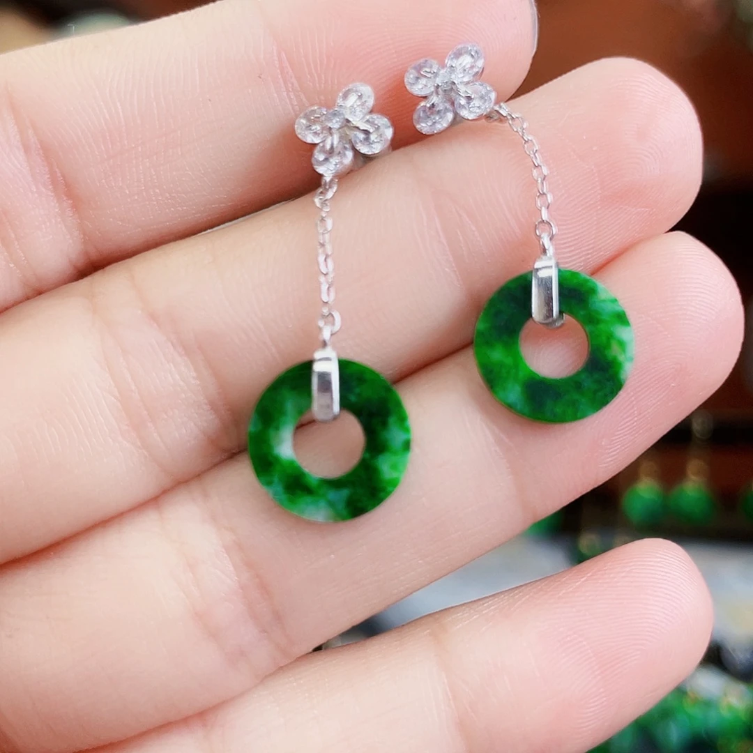 翡翠银S925镶嵌耳饰