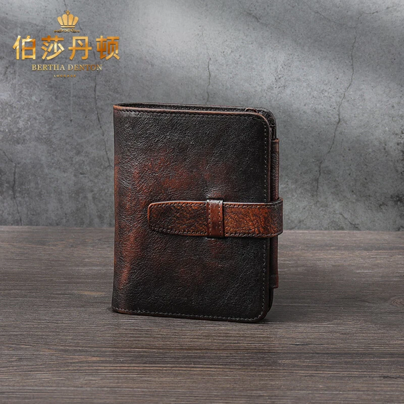 伯莎丹顿复古男士钱包短款真皮多卡位大容量卡包零钱包手拿包男潮