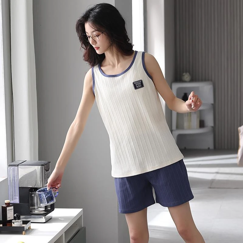 2022新款睡衣女夏季棉质无袖背心套装薄款休闲棉可外穿家居服女