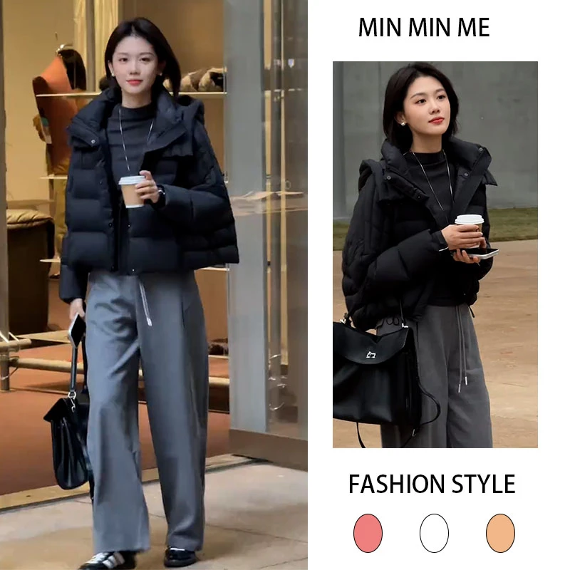 2025秋冬季新款设计感显瘦法式长袖棉服女搭加绒休闲阔腿裤两件套