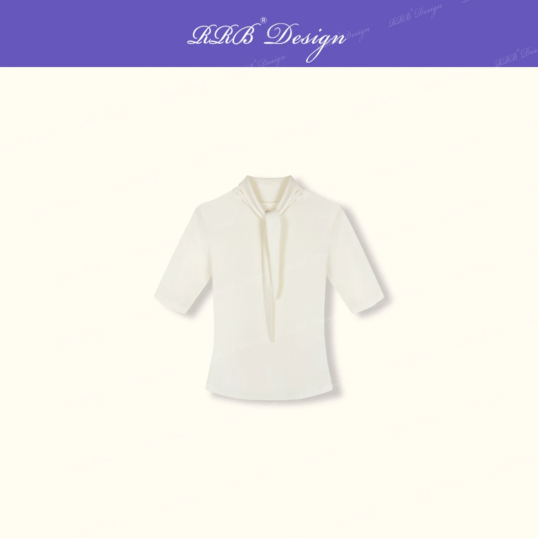 RRB Design 「漫游此刻」舒适柔软半袖领巾修身显瘦简约T恤上衣