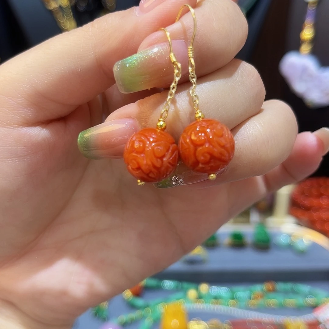 翡翠未镶嵌耳饰鸿运当头