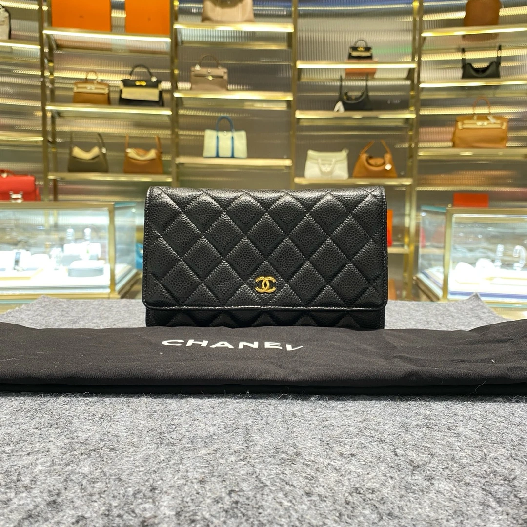 99新 Chanel/香奈儿 香奈儿荔枝纹黑金woc发财包 新扣 镭射30开