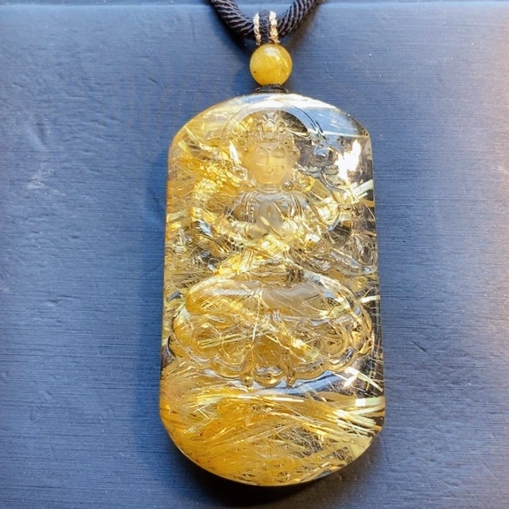 颈饰未镶嵌发晶天然白体黄钛晶千手观音无事牌