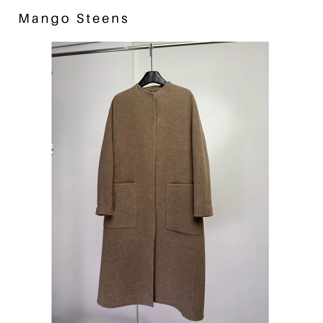 MANGO steen‘s丨110支羊绒羊毛极简双面呢暗扣大衣I7793