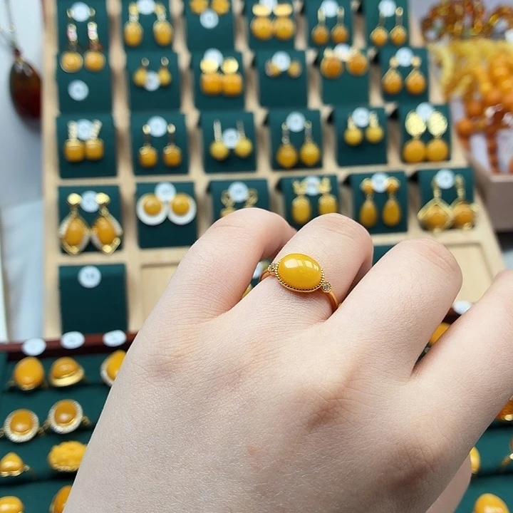 琥珀银S925镶嵌戒指
