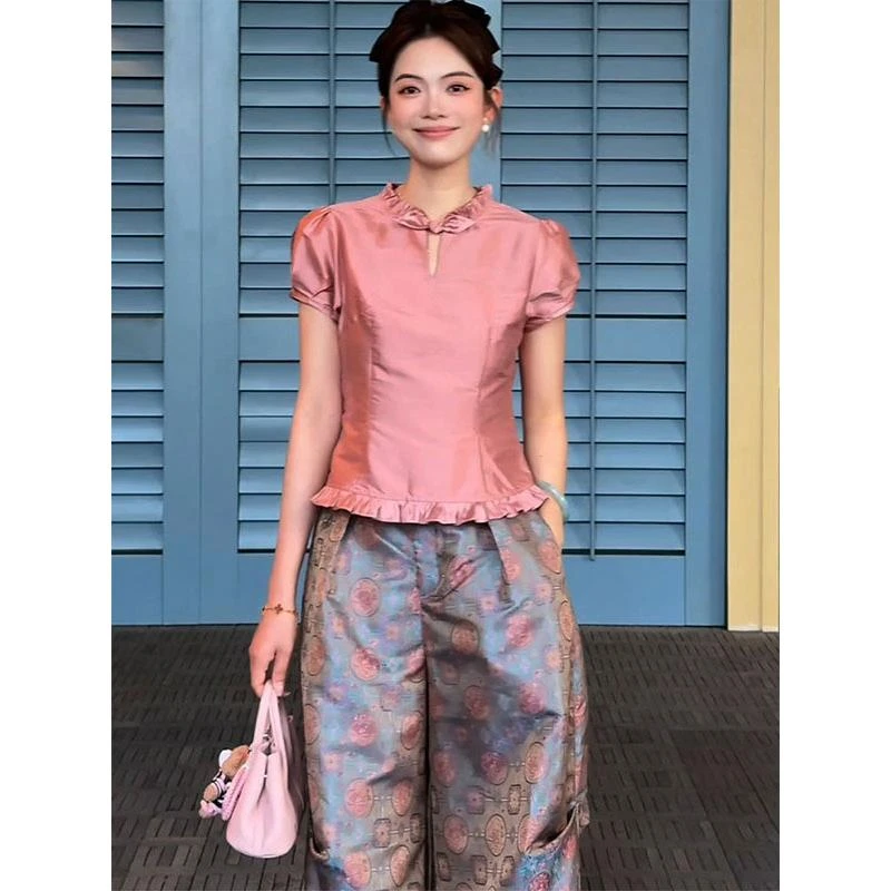 新中式中国风年轻款盘扣改良唐装女2025夏季新款上衣裤子两件套装