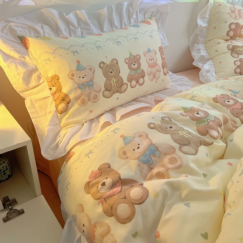 ins卡通小熊纯棉四件套全棉新款被套床单宿舍床上用品三件套4家纺