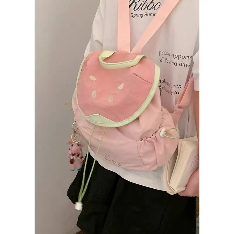 夏日多巴胺撞色迷你双肩包女2025新款大学生芭乐可爱小书包小背包
