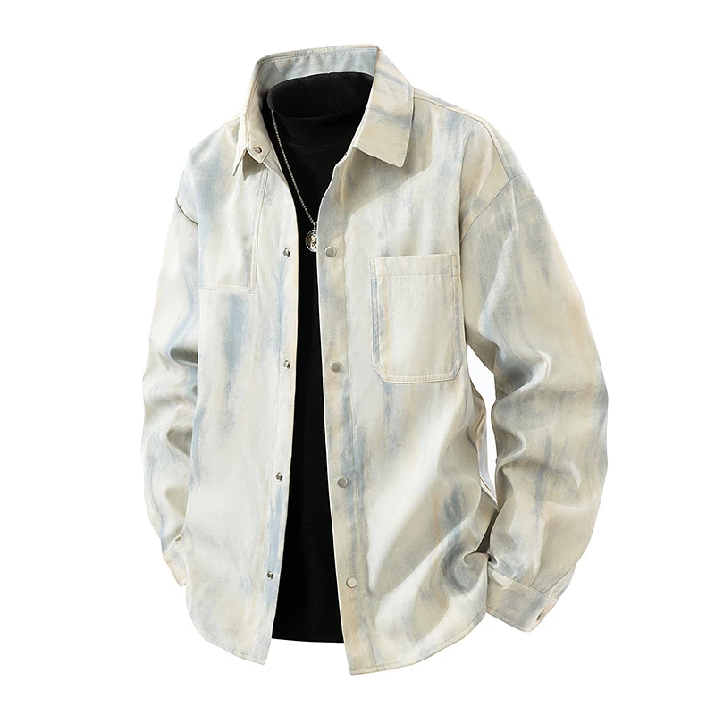 金盾大码渐变衬衫男士春秋款休闲翻领长袖宽松古海晨光男装衬衣