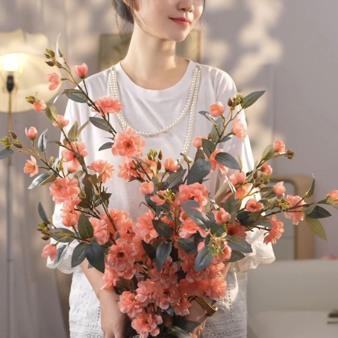 山茶花 落地款秋粉色 客厅花 奶油新中式 绢布仿真花