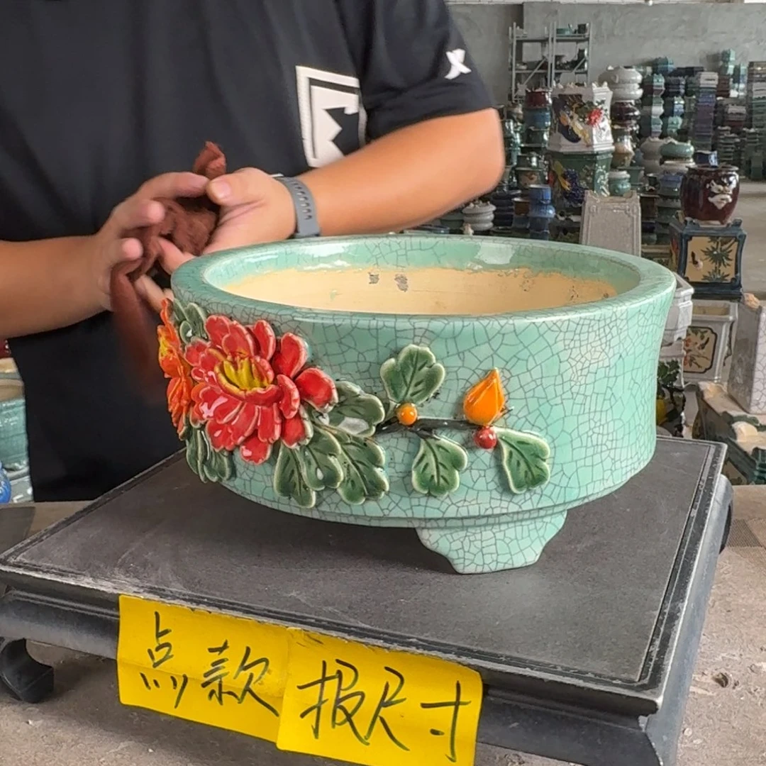 。一风堂石湾花盆 釉色微瑕 小缝隙 内21*8