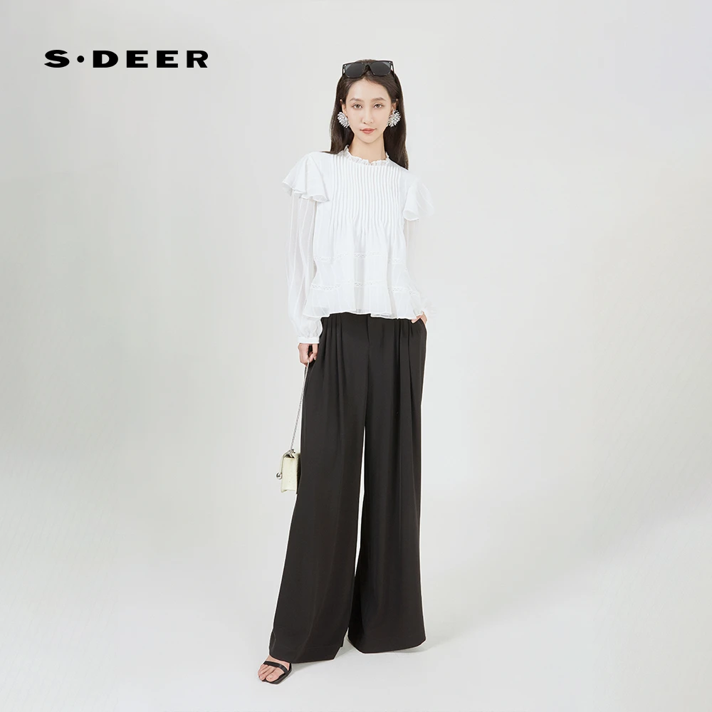 S·DEER圣迪奥女装时尚早秋装法式小众高级感长袖衬衫S243Z0508