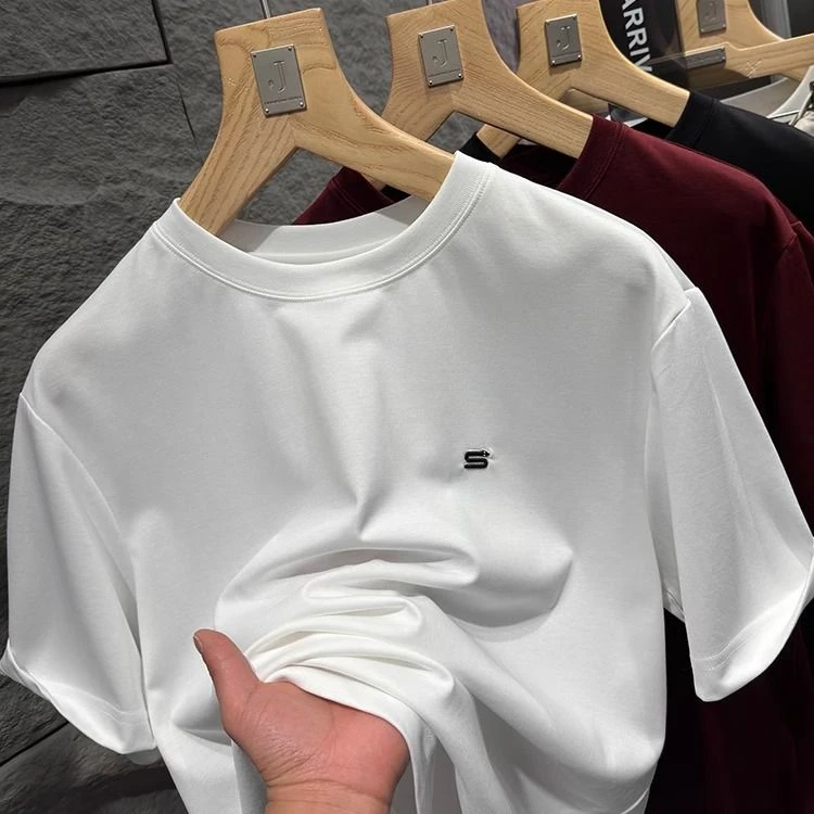 触手可及的细腻!蛇年大吉!王簰质感!纯色刺绣男士短袖T恤87730