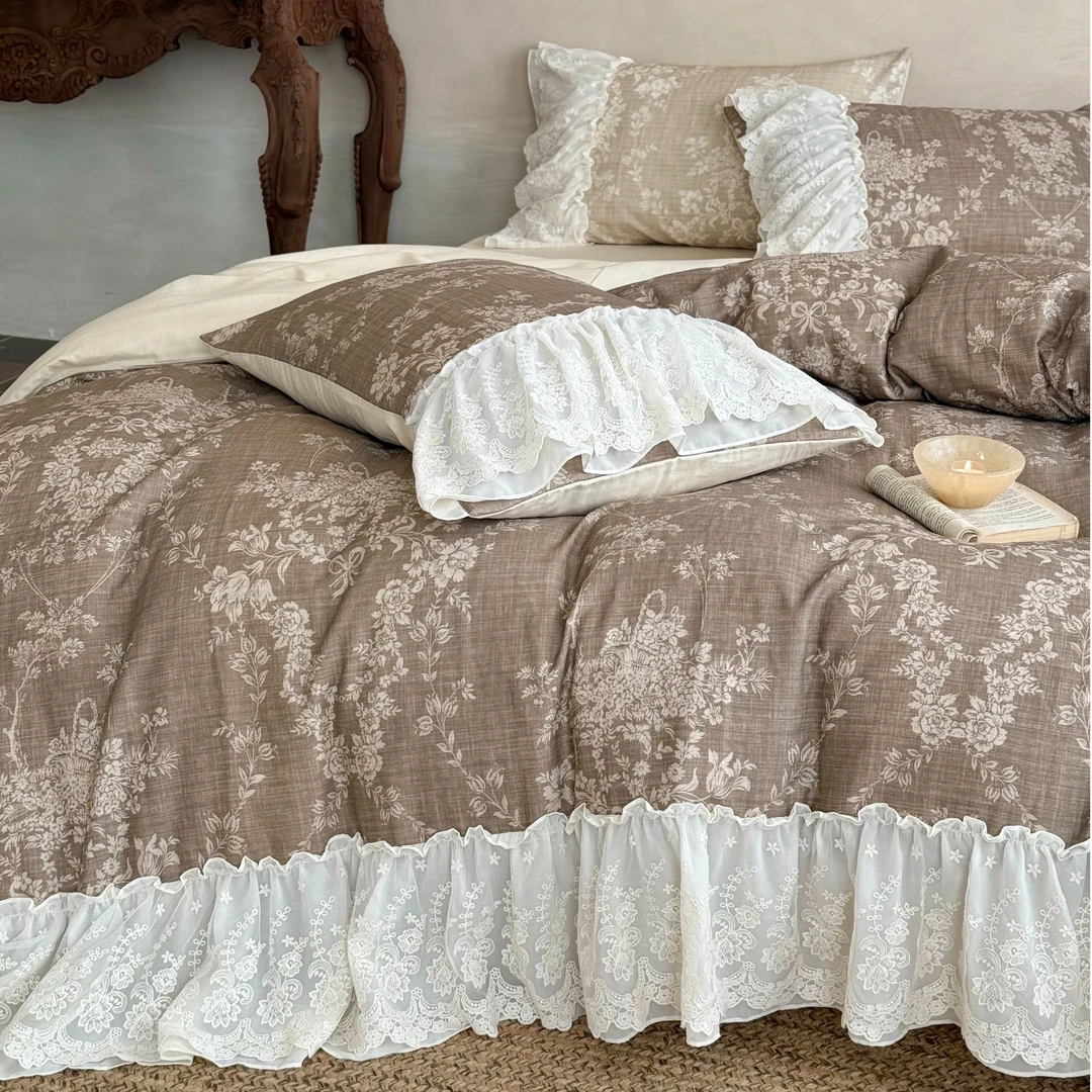 十七【格蕾秘园】法式中古风田园复古花边款全棉双层纱高端四件套