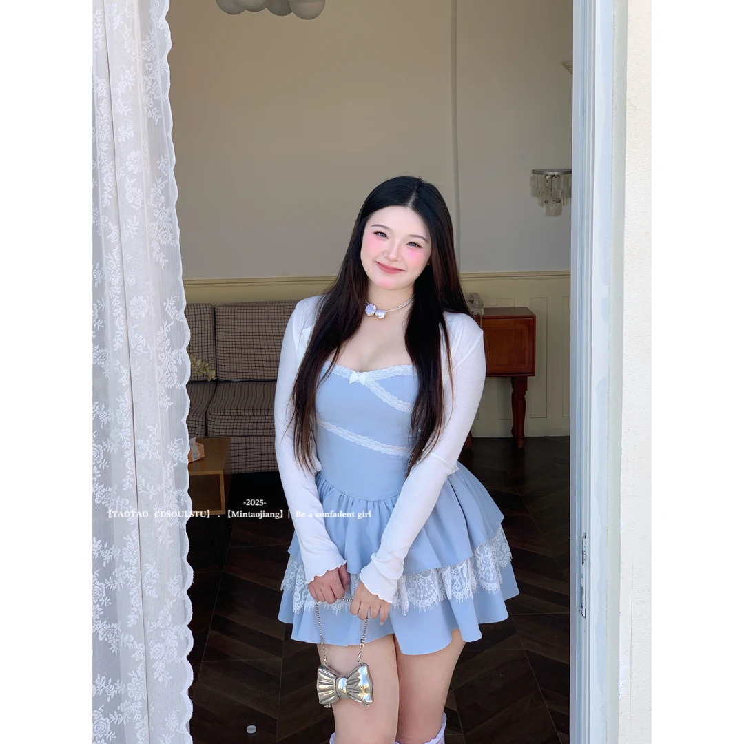 CD.soul【香甜女孩】大码纯欲蕾丝吊带连衣裙女春夏季减龄收腰裙子