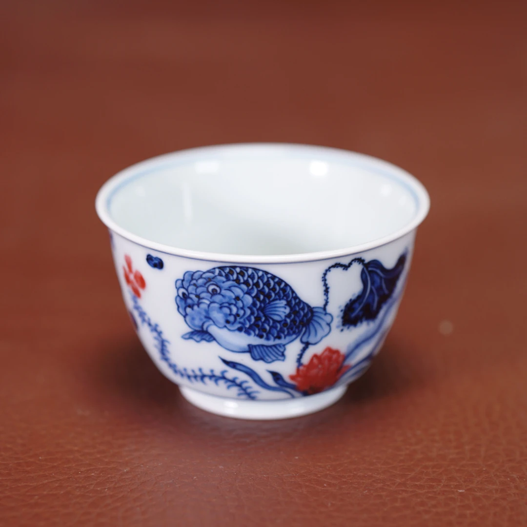 【阳春白雪】-青花釉里红鸿运当头小客杯