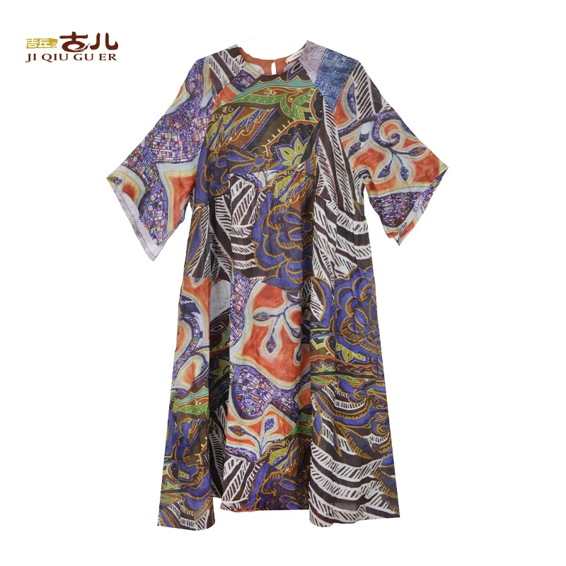 吉丘古儿欧若风连衣裙夏季透气套头复古长裙小众早秋裙子G252Y501