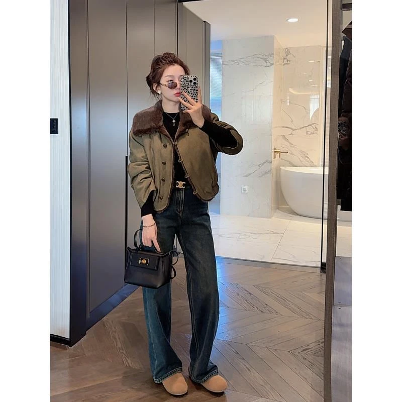 【大静静】“暖鹅水貂”设计款休闲水貂皮毛翻领鹅绒服