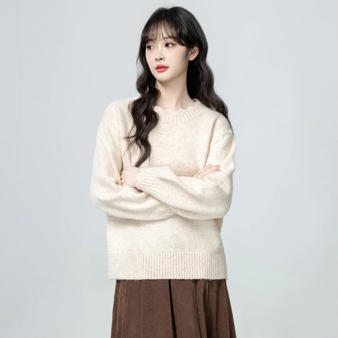 杏色花边领毛衣女加厚秋冬2025冬季新款套头针织衫内搭打底衫上衣