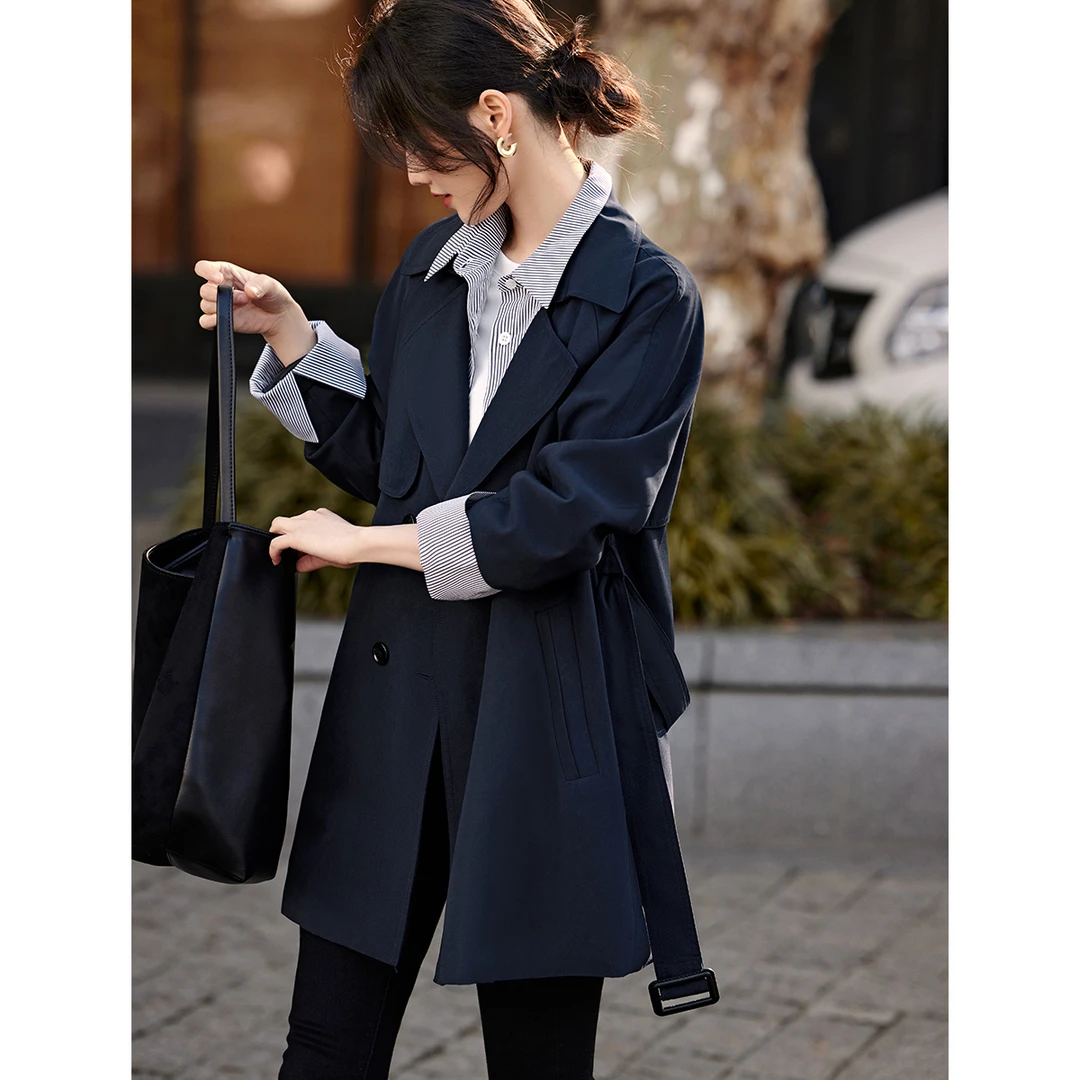 XWI/欣未2025早秋新款简约休闲百搭洋气减龄显瘦高级女式风衣3129