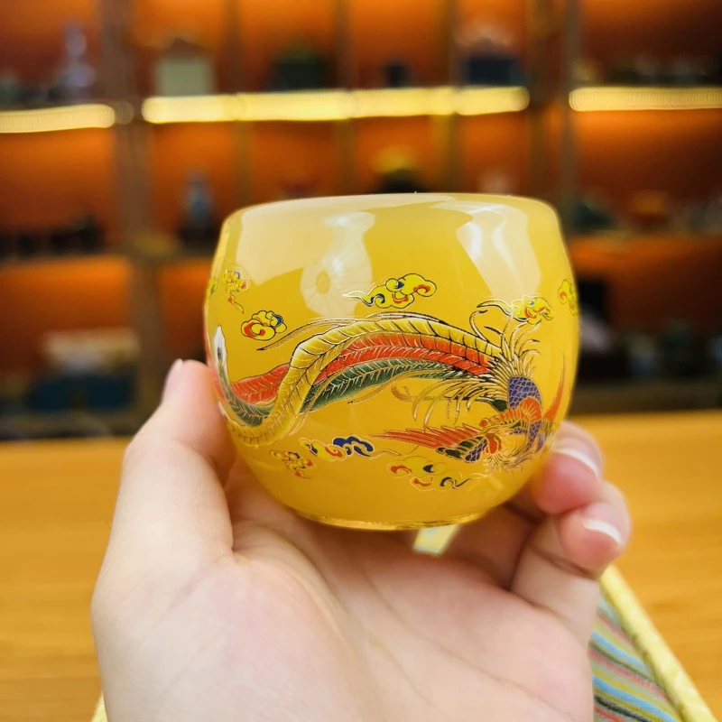 官方正品《龙凤呈祥》琥珀黄琉璃夜光杯