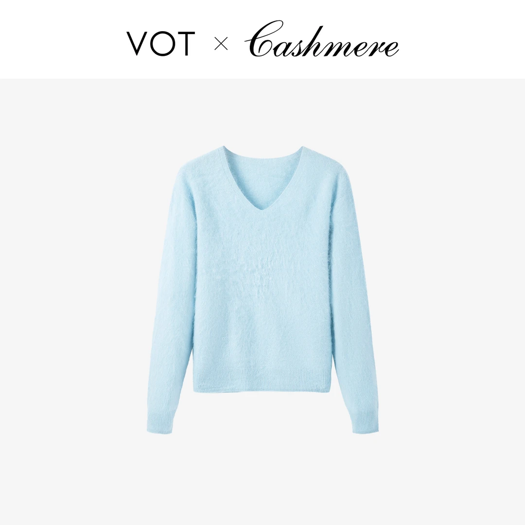 【澳洲进口纱线】轻奢羊毛羊绒拉毛 套头款针织长袖V领羊毛衫A02672