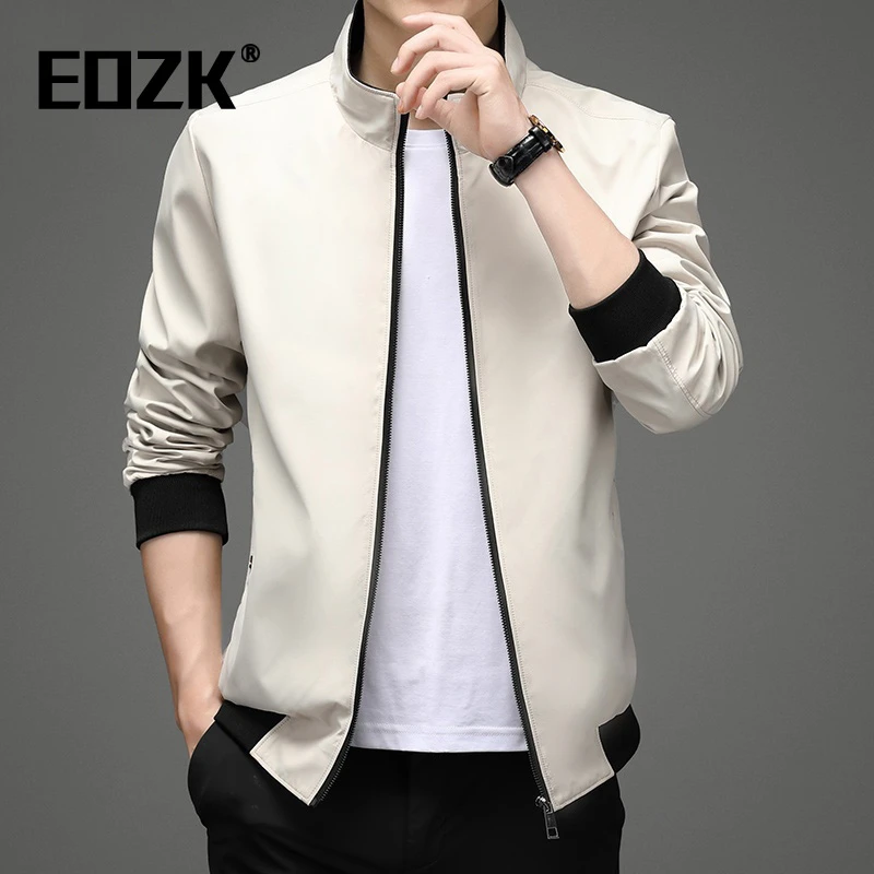 Eozk时尚休闲气质夹克男2025秋季新款立领轻商务休闲爸爸装茄克衫