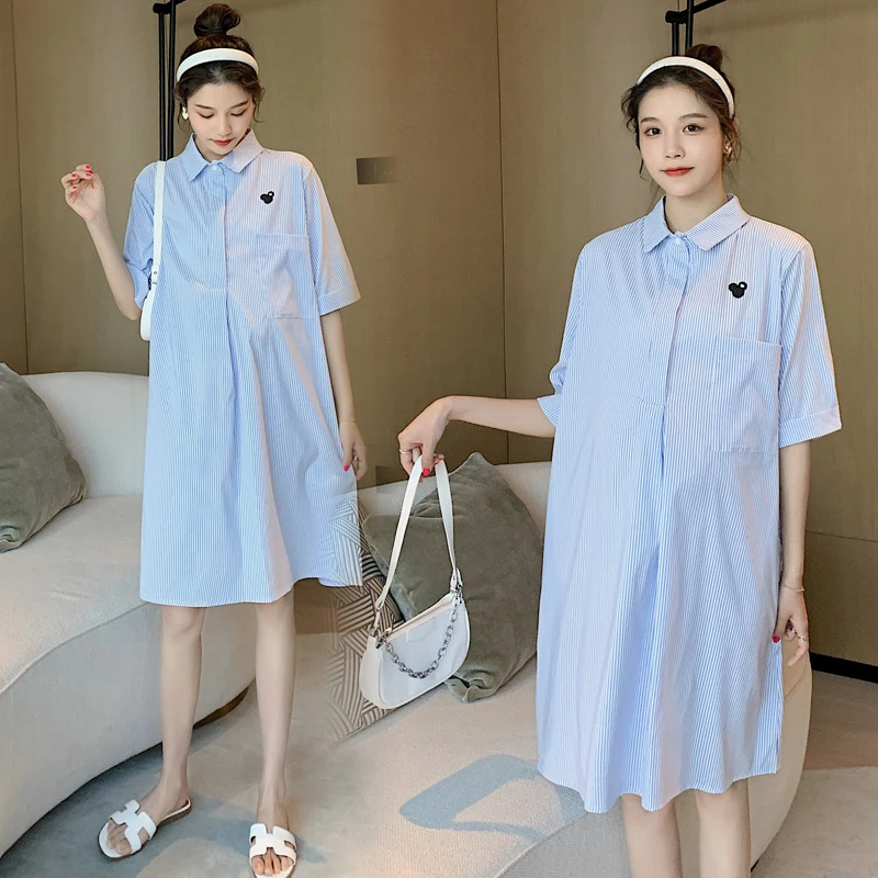 孕妇装连衣裙2025夏装新款时尚洋气大码中长款衬衫裙子显瘦宽松潮