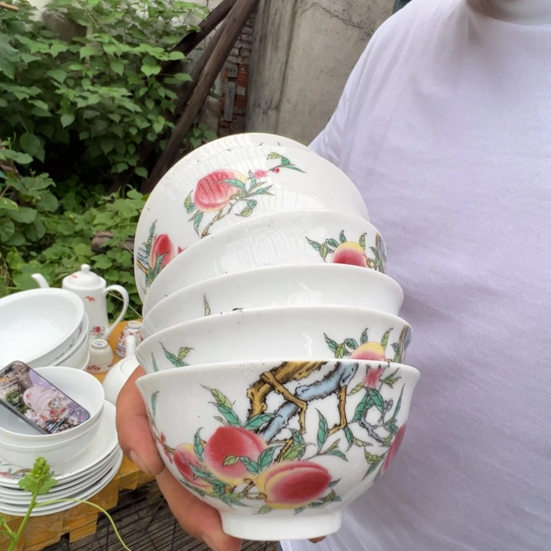 瓷片景德镇陶瓷玉泥粉桃米饭碗10只