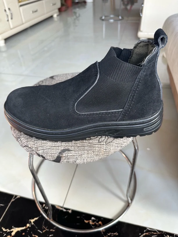 防砸防刺纯牛皮焊工橡胶鞋底耐磨耐高温一脚蹬劳保鞋（钢头钢板底）