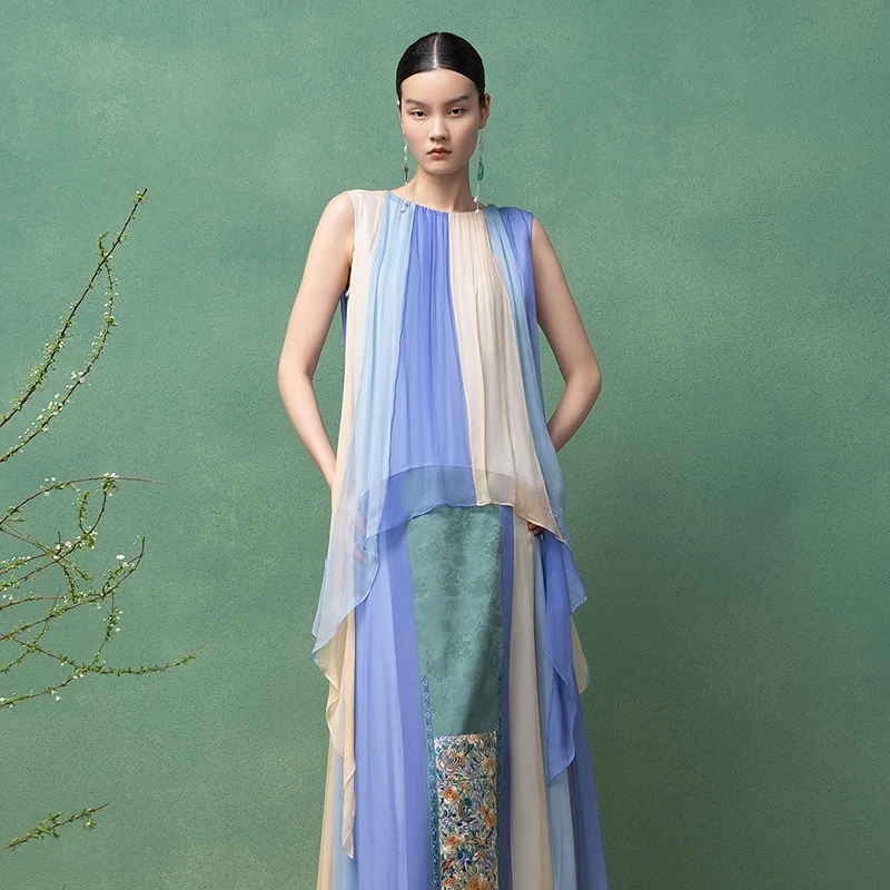 生活在左桑蚕丝衬衣长披肩宽松复古国风2025夏季新品上衣真丝衫女