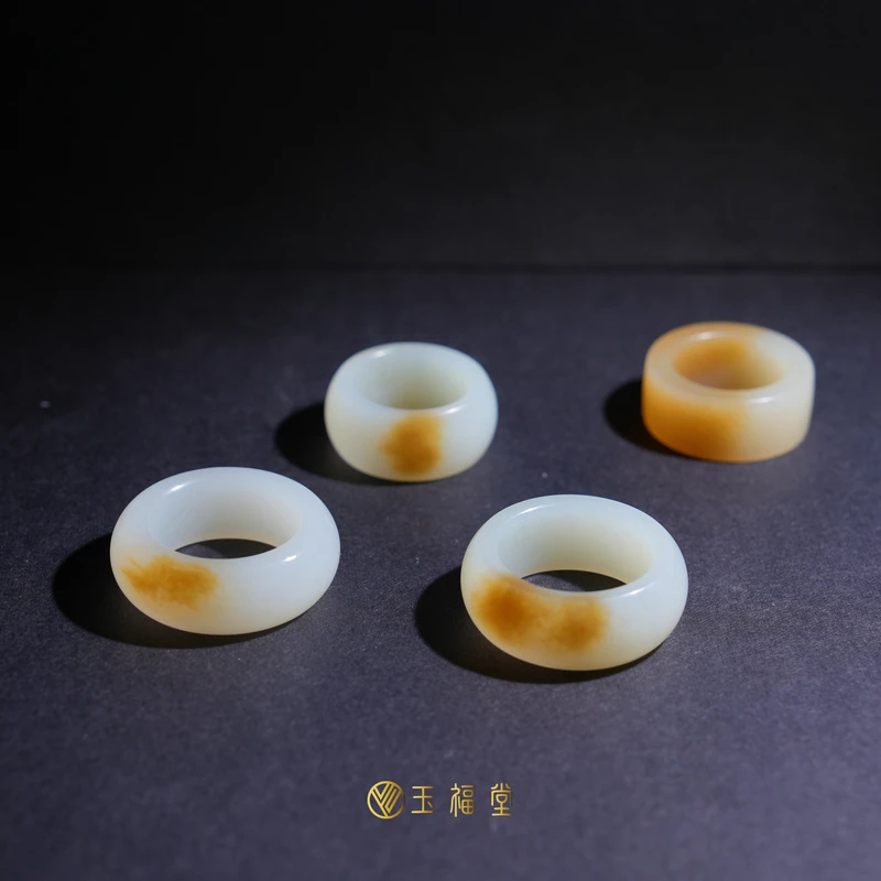 玉福堂 | 新疆和田玉且末糖白玉扳指玉指环戒指一口糖半山水糖