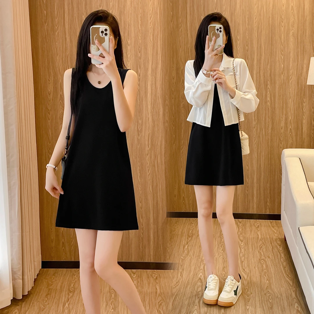 黑色连衣裙女春夏外出2025新款无袖显瘦背心内搭吊带短裙夏