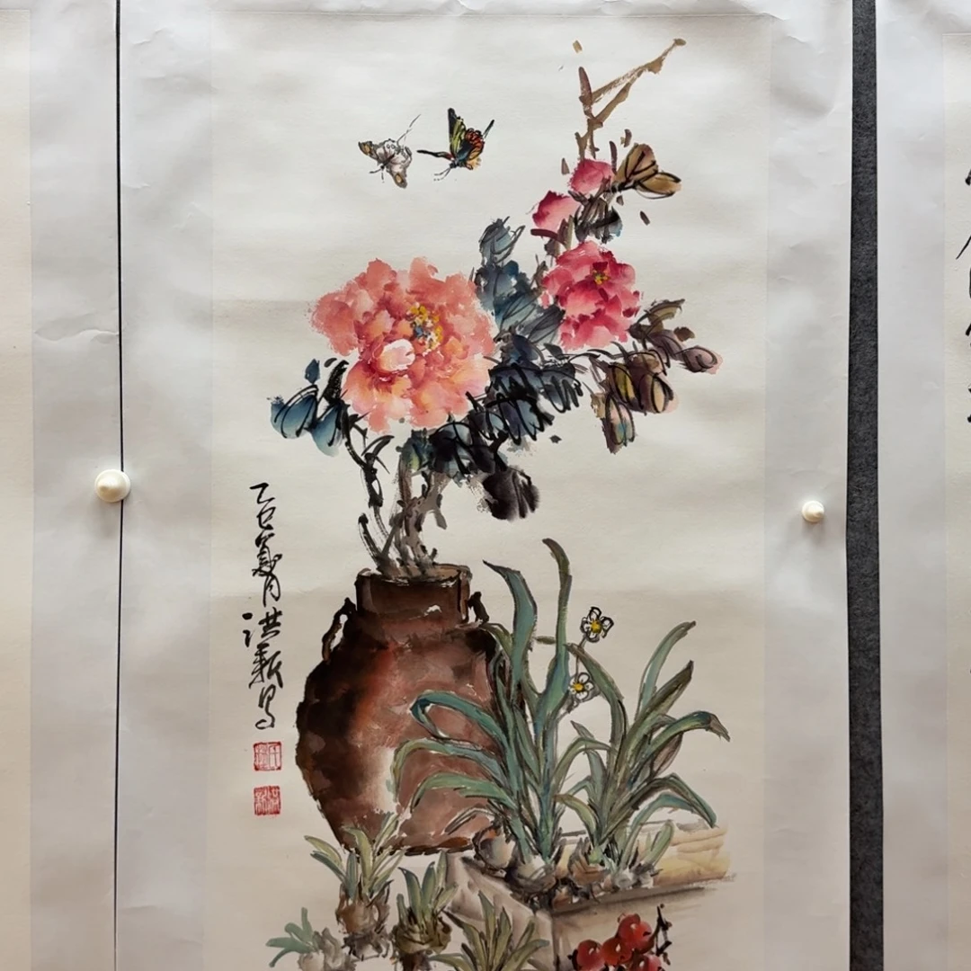 国画赵洪新三尺花鸟作品