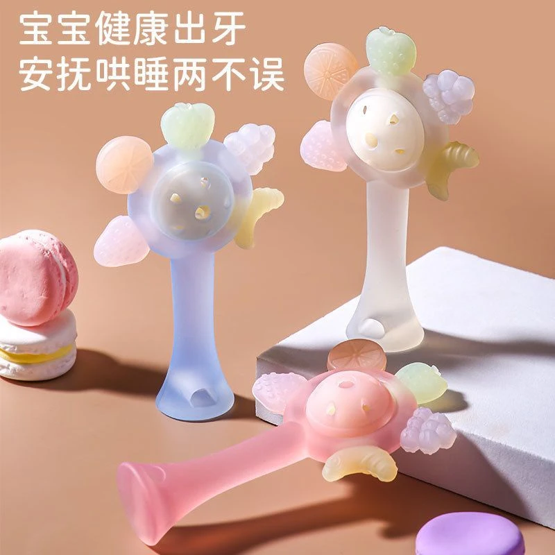 婴儿手摇铃磨牙棒可啃咬0-1岁新生牙胶宝宝抓握安抚训练益智早教