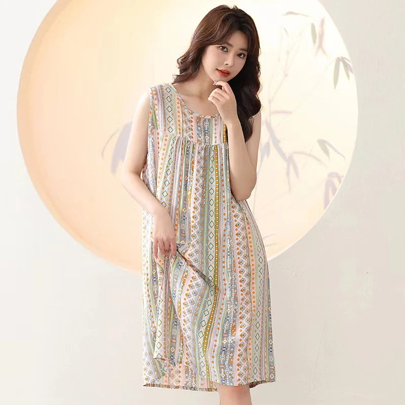 2025莱塞尔棉绸新款人棉大码中长款宽松显瘦绵绸时尚印花夏季洋气