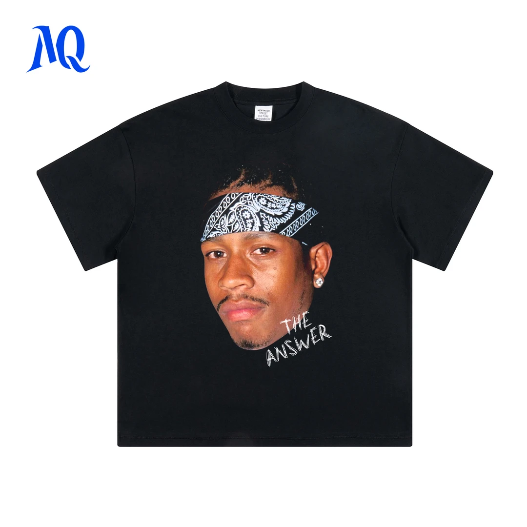 MQ原创艾弗森Cleanfit美式大头人像印花T恤纯棉重磅数码直喷短袖