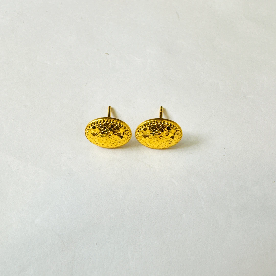 足金999  碎冰冰椭圆耳钉 直