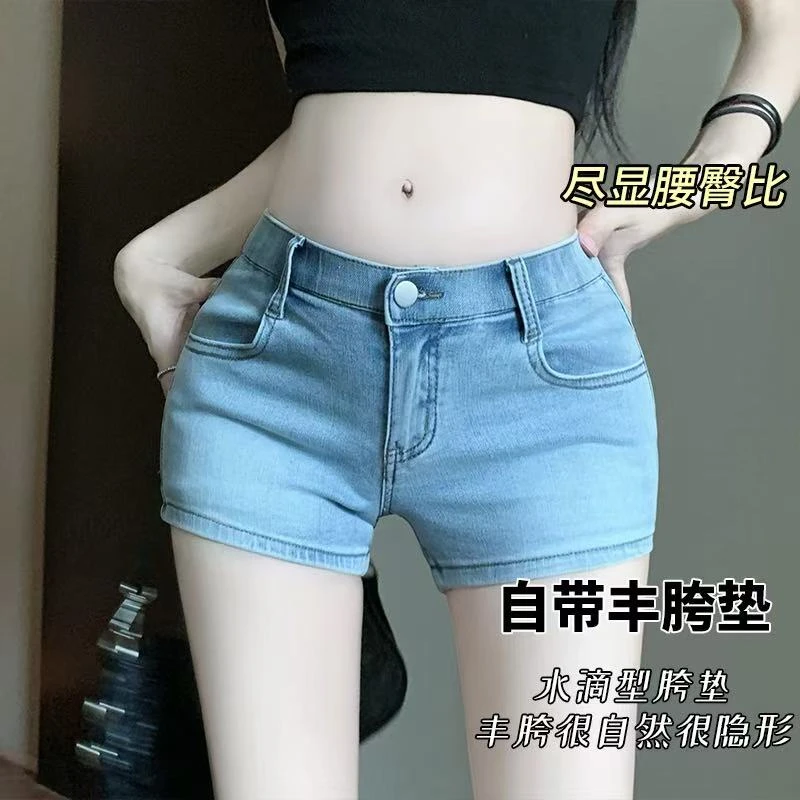 梦梦 MENGMENG｛自带丰胯垫 新款修身显瘦百搭牛仔短裤}