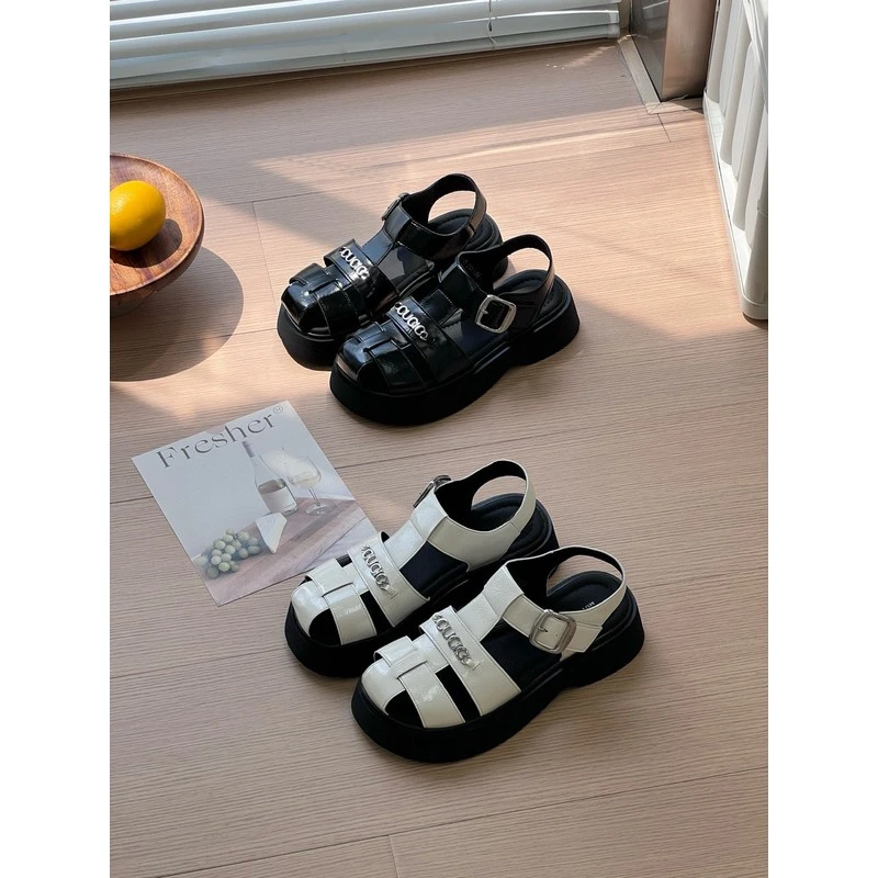 【旗舰新品】欧货2025新款夏季外穿复古厚底编织猪笼凉鞋女百搭单