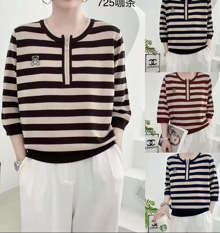 圆领春款条纹薄款套头百搭显瘦上衣