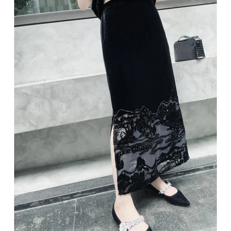 Betty Bairn【匠心/桃源烟雨】高定系列桑蚕丝短绒半裙25B-BW10690