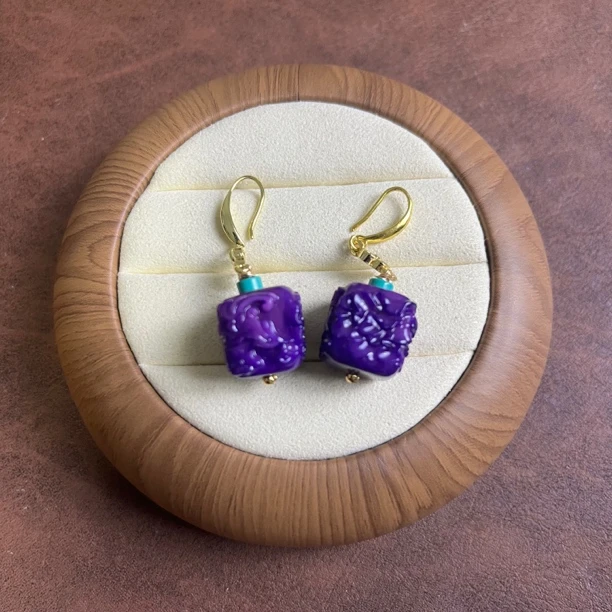 紫气东来 紫色凤凰 方糖耳坠